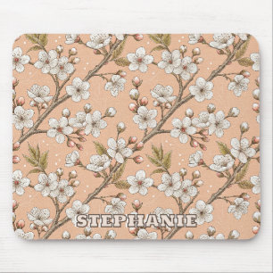 Tapis De Souris Motif Sakura en fleurs de cerisier rose sur rose (
