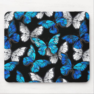 Tapis De Souris Motif sans couleur foncée avec papillons bleus Mor