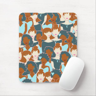 Tapis De Souris Motif sans couture avec filles noires et blanches