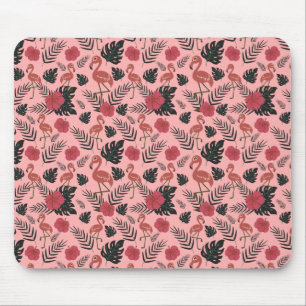 Tapis De Souris Motif sans couture de flamant rose fleurs et feuil