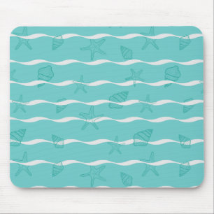 Tapis De Souris Motif sans couture de vagues d'océan et de coquill