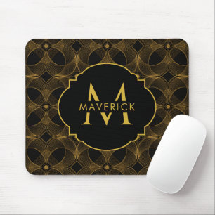 Tapis De Souris Motif sans couture Guilloché Or Luxe Nom Personnal