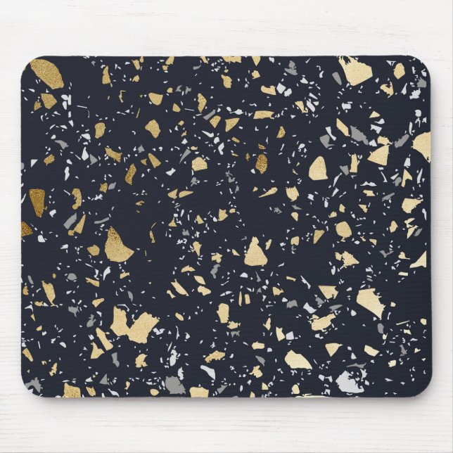 Tapis De Souris Motif Terrazzo Navy & Or Abstrait (Devant)