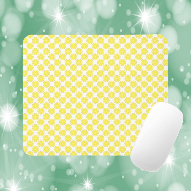 Tapis De Souris Motif tranche de citron jaune (A mouse pad with a pattern of yellow lemon slices.)