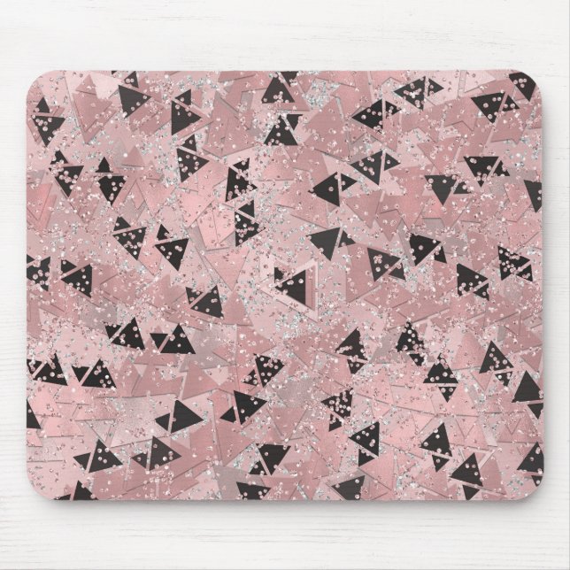 Tapis De Souris Motif Triangles Rose Poudrée Or et Noir (Devant)