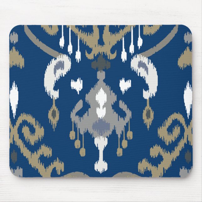 Tapis De Souris Motif tribal d'ikat bleu gris moderne chic (Devant)