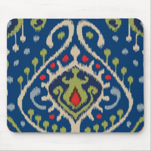 Tapis De Souris Motif tribal d'ikat moderne de vert bleu