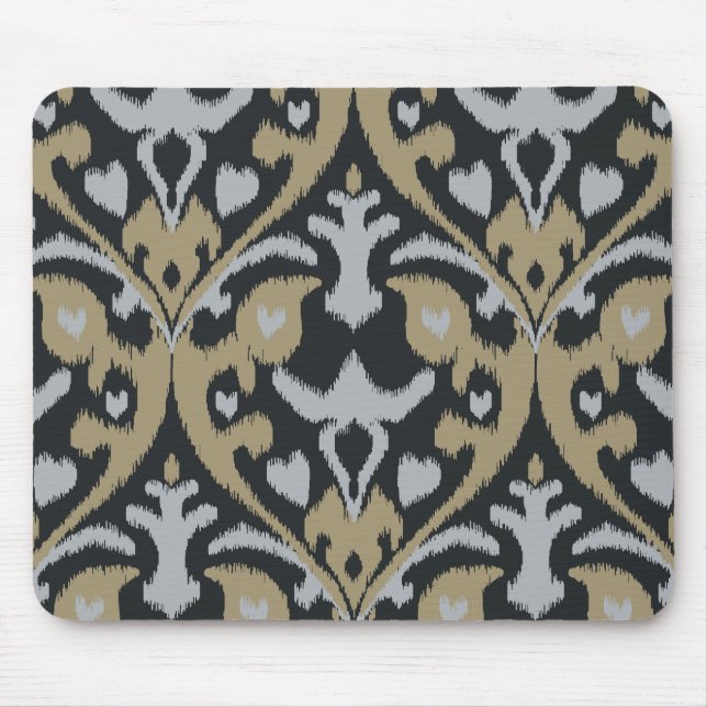 Tapis De Souris Motif tribal d'ikat noir beige gris audacieux (Devant)