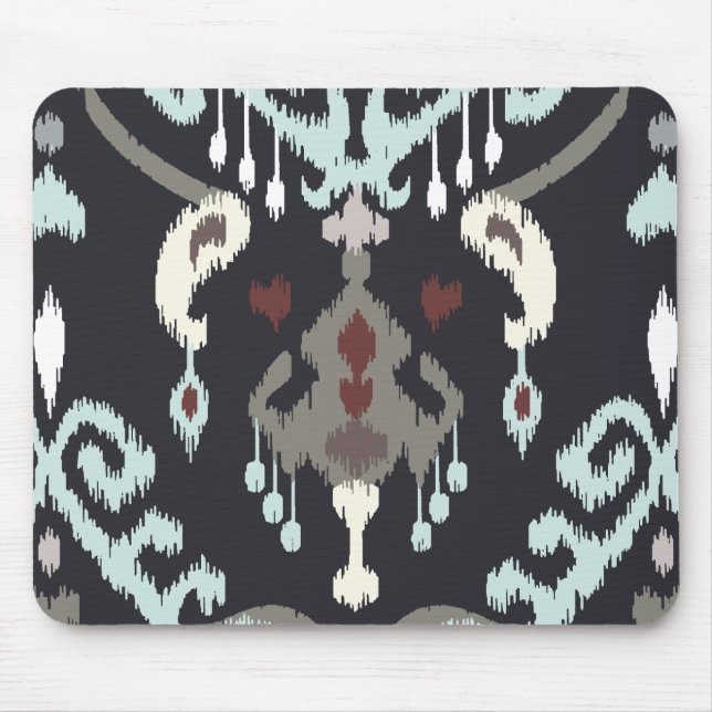 Tapis De Souris Motif tribal d'ikat noir bleu-clair moderne chic (Devant)