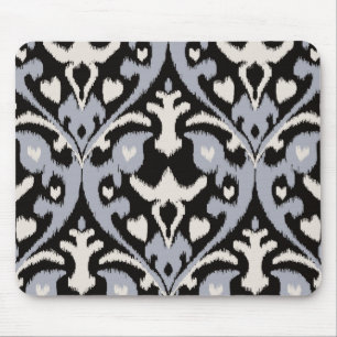 Tapis De Souris Motif tribal d'ikat noir gris audacieux moderne