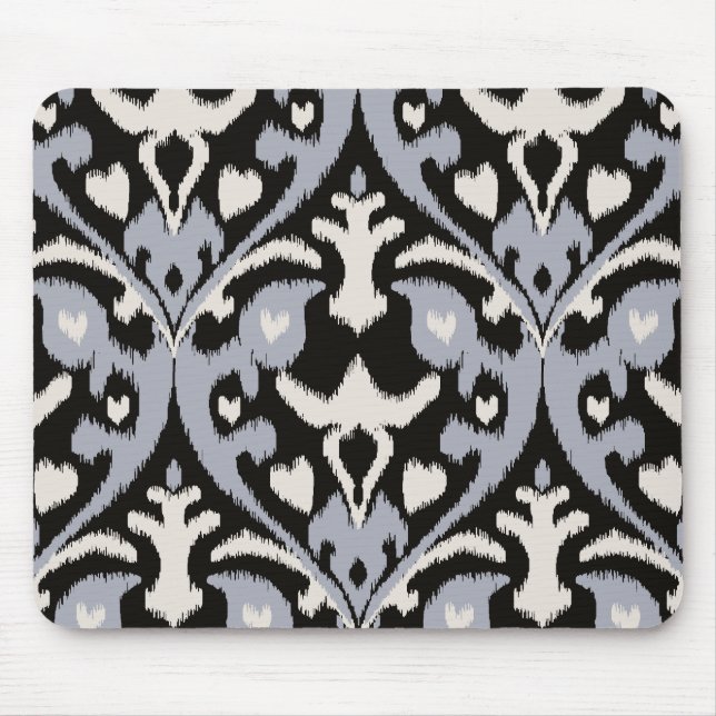 Tapis De Souris Motif tribal d'ikat noir gris audacieux moderne (Devant)
