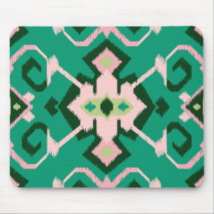 Tapis De Souris Motif tribal d'ikat rose vert géométrique chic