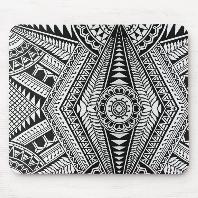 Tapis De Souris Motif tribal Mandala en noir et blanc (Devant)