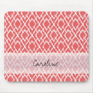 Tapis De Souris Motif tribal rose de corail de diamant d'Ikat de