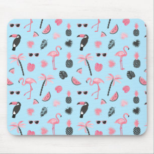 Tapis De Souris Motif tropical d'été rose et bleu
