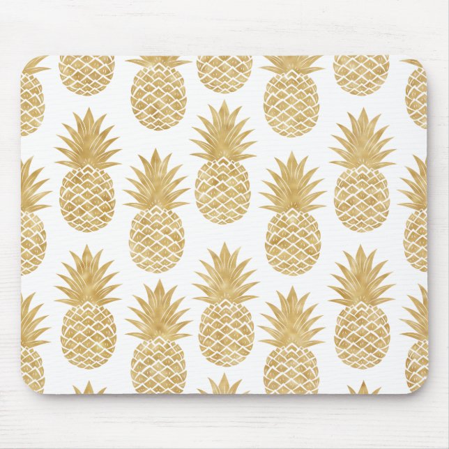 Tapis De Souris Motif tropical élégant d'ananas d'or blanc (Devant)
