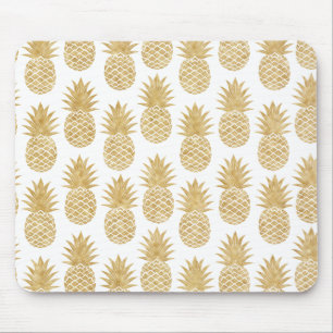 Tapis De Souris Motif tropical élégant d'ananas d'or blanc