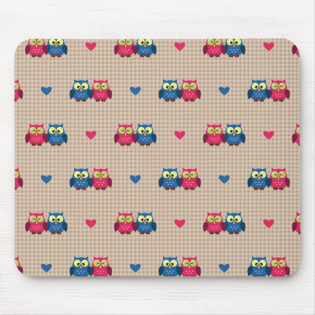 Tapis De Souris Motif vérifié avec des hiboux d'amour (Devant)