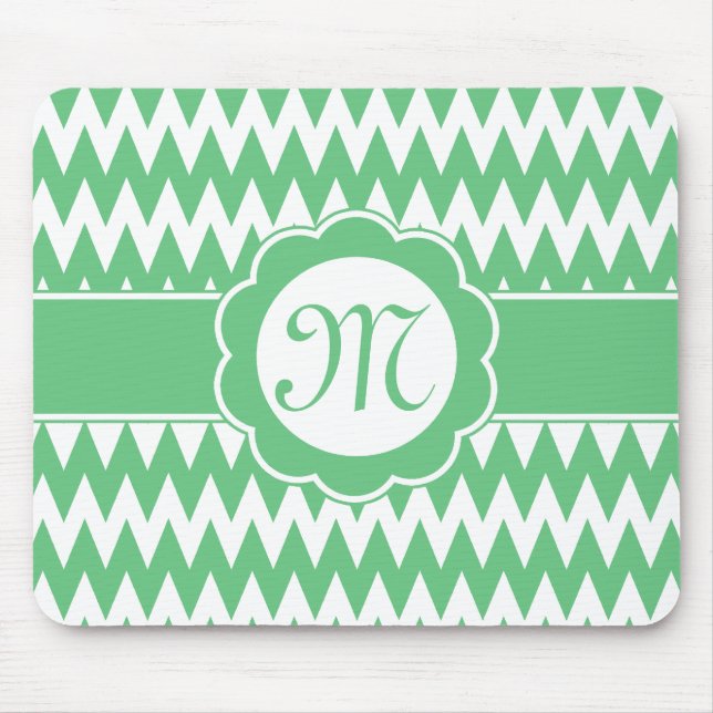 Tapis De Souris Motif vert Chevron et fleur Monogram (Devant)