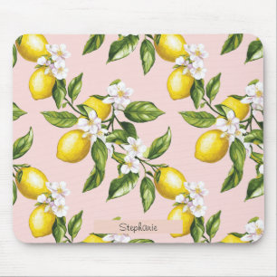 Tapis De Souris Motif vintage citron et fleurs sur rose (2)
