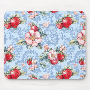 Tapis De Souris Motif vintage de fraises et fleurs
