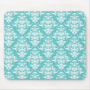 Tapis De Souris Motif vintage de papier peint de damassé bleue