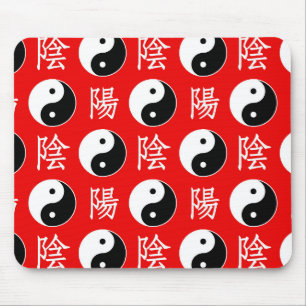Tapis De Souris Motif Yinyang chinois sur fond rouge