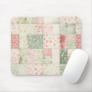 Tapis De Souris Motifs de courtepointe floraux rose à la menthe de