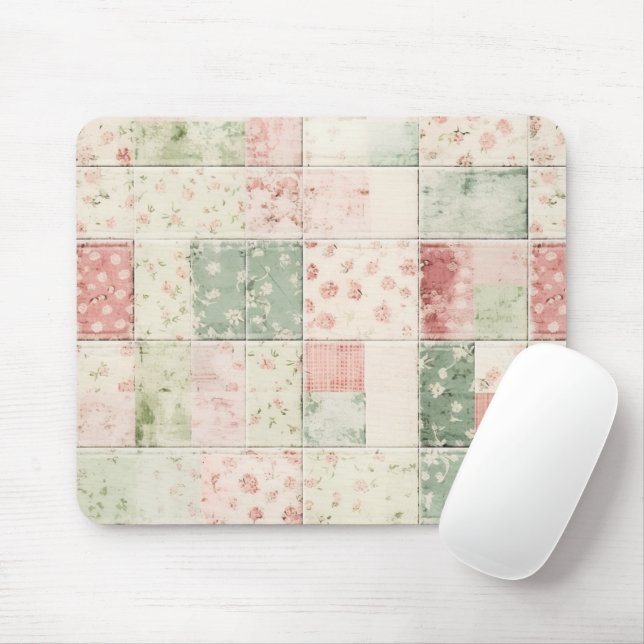 Tapis De Souris Motifs de courtepointe floraux rose à la menthe de (Avec souris)