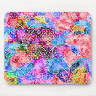 Tapis De Souris Motifs de fleurs blanches colorés mignons