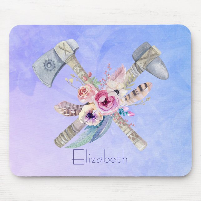 Tapis De Souris Motifs et fleurs Tomahawk Aquarelle Design (Devant)