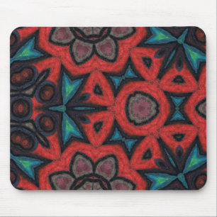 Tapis De Souris Motifs floraux mandala kaléidoscope rouge et bleu