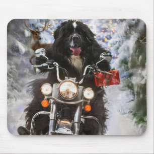 Tapis De Souris Moto à chiens de Terre-Neuve Noël