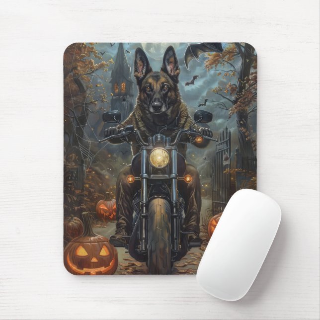 Tapis De Souris Moto berger belge Halloween effroi (Avec souris)