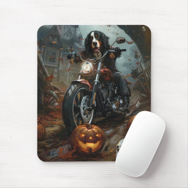 Tapis De Souris Moto bernois d'équitation Halloween effrayant (Avec souris)