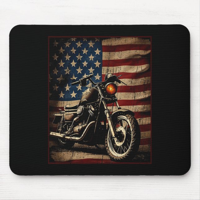 Tapis De Souris Motocyclette Drapeau Usa Rétro Biker  (Devant)