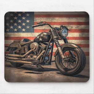 Tapis De Souris Motorcycle USA Drapeau Retro Biker