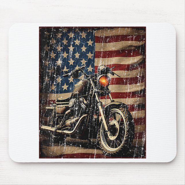 Tapis De Souris Motorcycle USA Drapeau Retro Biker (Devant)