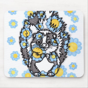 Tapis de souris Mouffette Mignonne avec Fleurs Ble