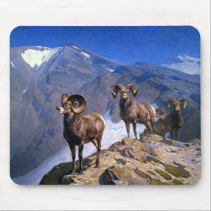 Tapis De Souris Mouflons d'Amérique de Carl Rungius sur le col Wil