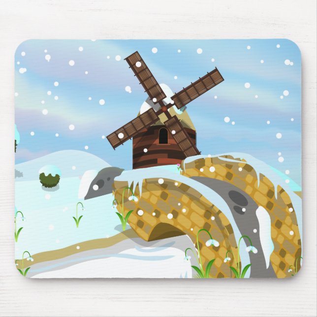 Tapis De Souris Moulin à vent aux perce-neige (Devant)
