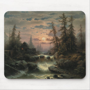 Tapis De Souris Mountain Stream au clair de lune - Albert Rieger