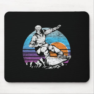 Tapis De Souris Mountain Sunset Snowboard Sports d'hiver Retro S