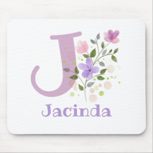 Tapis De Souris Mouse Pad Initial Plus Name & Flowers Design