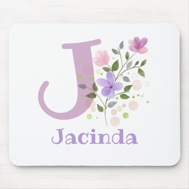 Tapis De Souris Mouse Pad Initial Plus Name & Flowers Design (Devant)