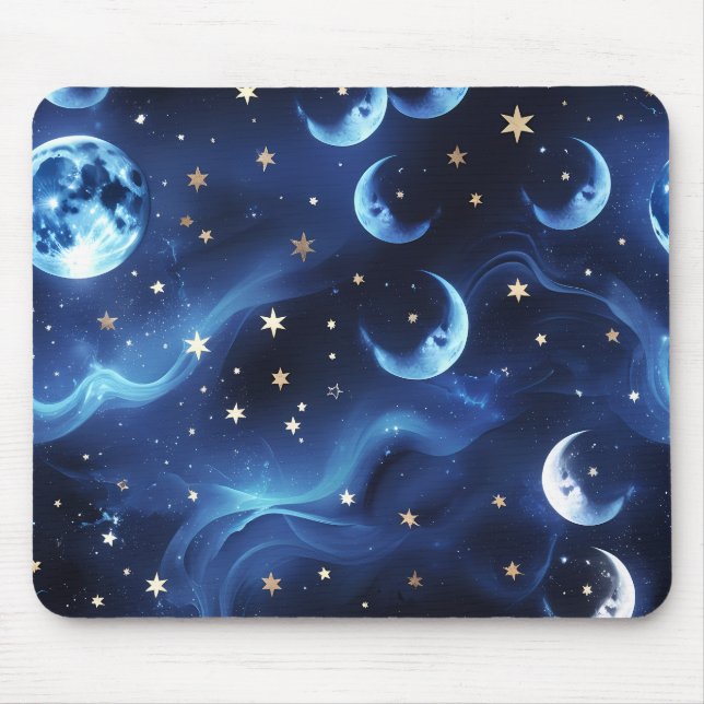 Tapis De Souris Mouse Pad – Luxury Sapphire Blue Celestial Moon (Devant)