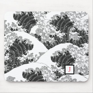 TAPIS DE SOURIS MOUSE PAD NOIR ET BLANC VAGUE MOTIF JAPONAIS