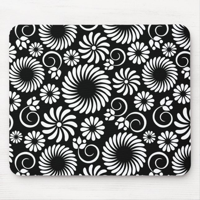 Tapis De Souris mousepac floral noir et blanc (Devant)
