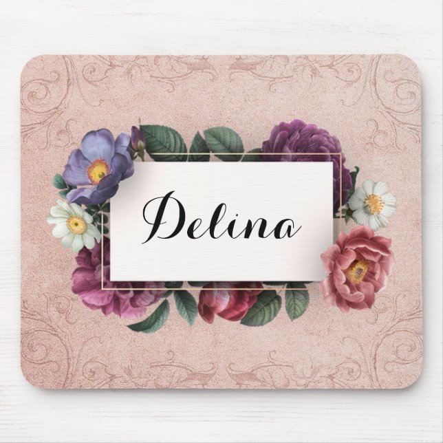 Tapis De Souris Mousepad à cadre rose vintage (Devant)