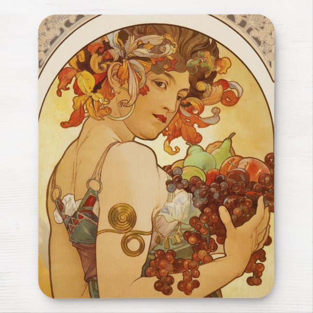 Tapis De Souris Mousepad Art Vintage Alfons Mucha Fruit (Devant)
